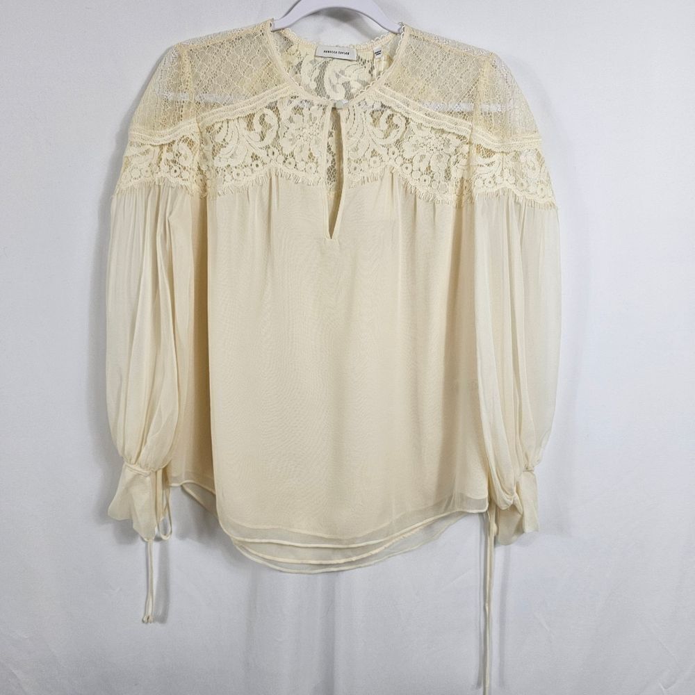 NWT Rebecca Taylor Chiffon and Lace Long Sleeve Blouse